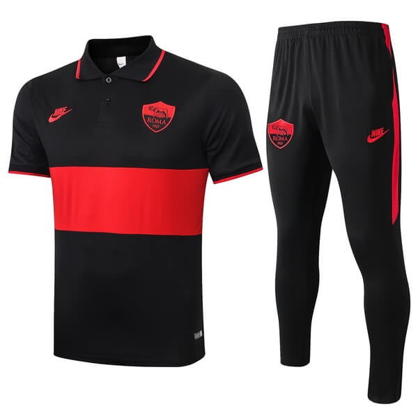 Polo AS Roma Conjunto Completo 2019/20 Negro Rojo